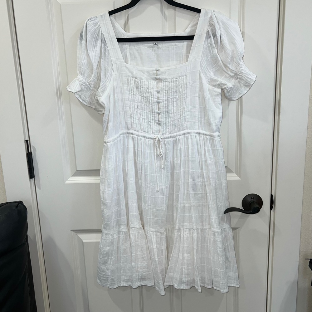 MADEWELL Puff-Sleeve Drawstring Pintuck Mini Dress Size Small White